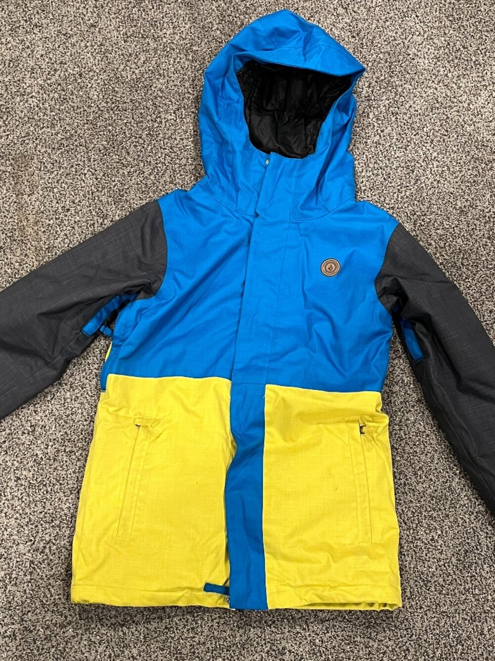 Volcom Kids Medium Long Woodland Insulated Ski Snowboard Blue Yellow Jacket